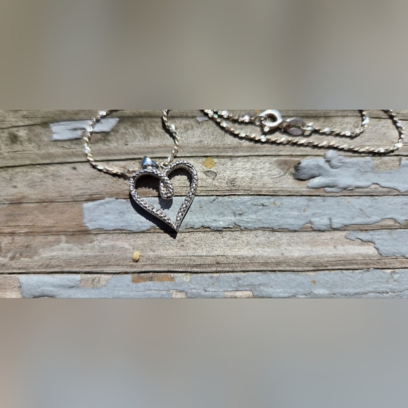 Vintage Jewelry - Vintage Heart  925 Silver With Chip Diamonds 16 Inch Vintage